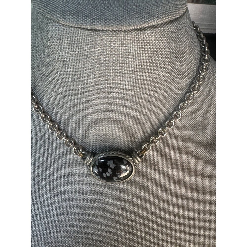 Ben Amun Obsidian Silver Tone Chain Necklace